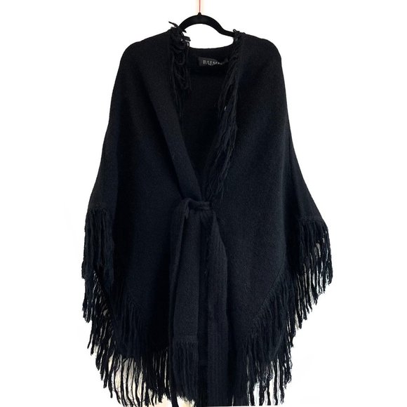 Balmain Pristine Tie Up Poncho Belt and Fringe Black 34 US 2 PRISTINE - Picture 2 of 8